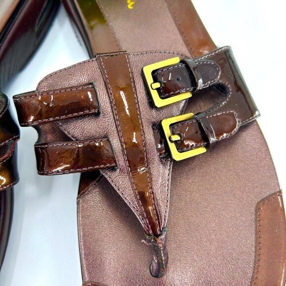 COLE-HAAN NIKE AIR BROWN LEATHER/PATENT LEATHER BUCKLE SANDALS - 7 - Picture 7 of 11
